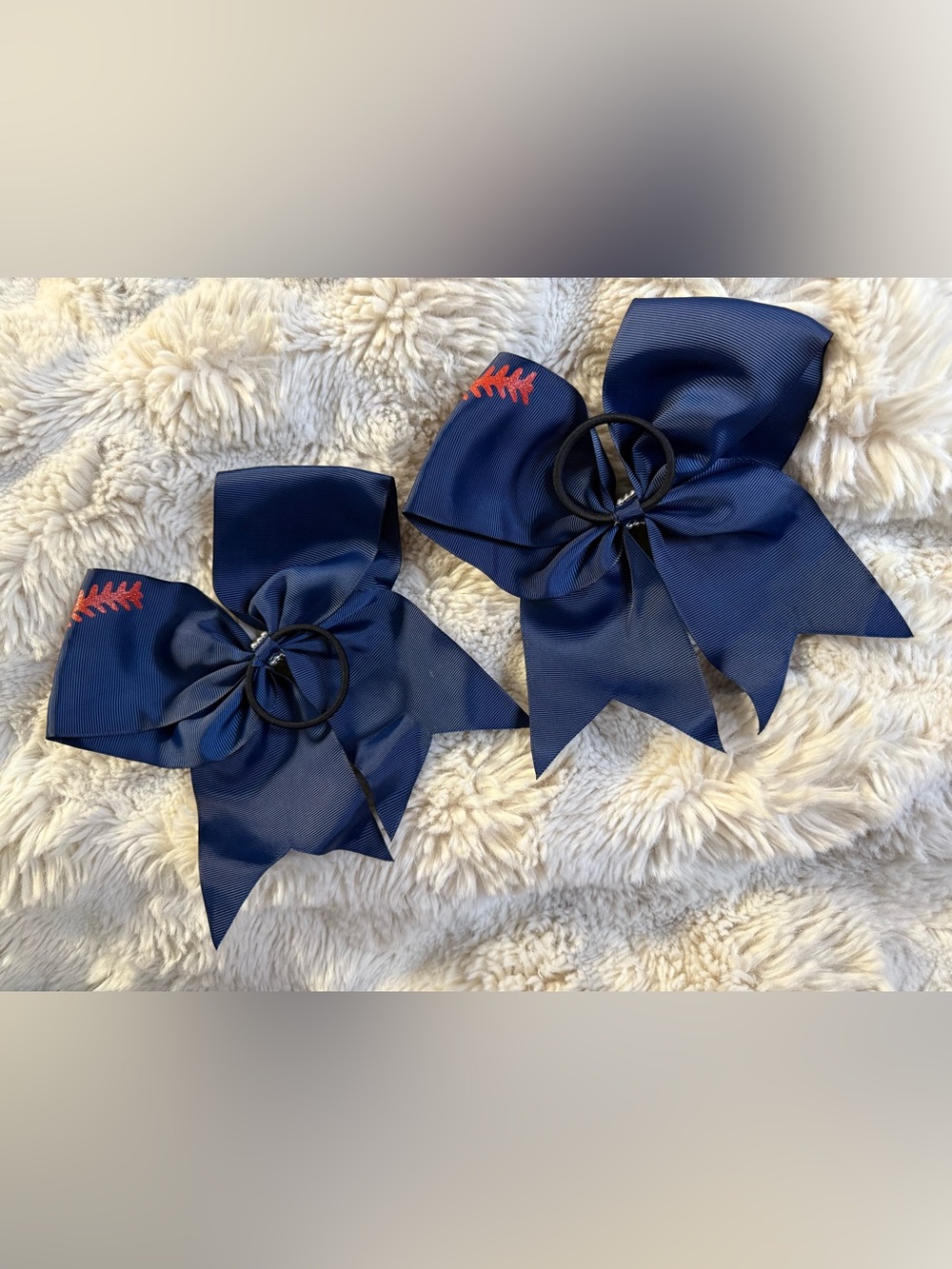 Custom Made Navy Blue Baseball Stitch Hair Bows - Picture 2 of 5